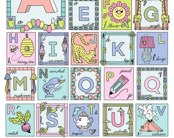 Nursery Wall Art, Alphabet Art Print, Alphabet Chart, Nursery Art Decor