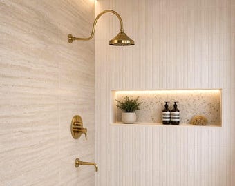 Handmade Moroccan Brass Shower System, Unlacquered Rain Shower Head, Luxury Bathroom Fixture