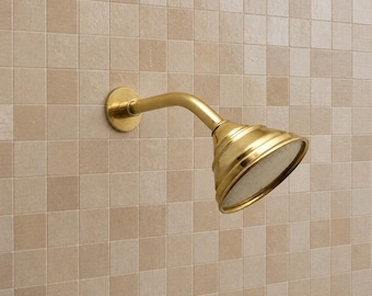Pommeau de douche en laiton massif non laqué, système de douche à effet pluie marocain fait main