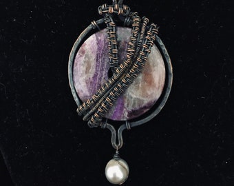 Amethyst on Textured and Wire Wrapped Copper