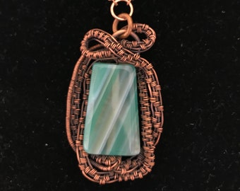 Green Agate Copper Wire Wrapped Pendant