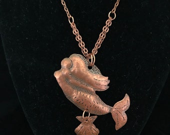 Mermaid Pendant Copper Chasing and Repousse