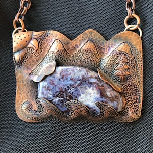 Havasu Purple Jasper Gemstone set in Copper Chasing and Repousse