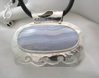 Blue Lace Agate Pendant set in Sterling Silver