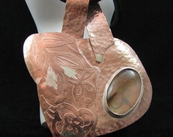 Montana Agate set on Etched Copper Pendant