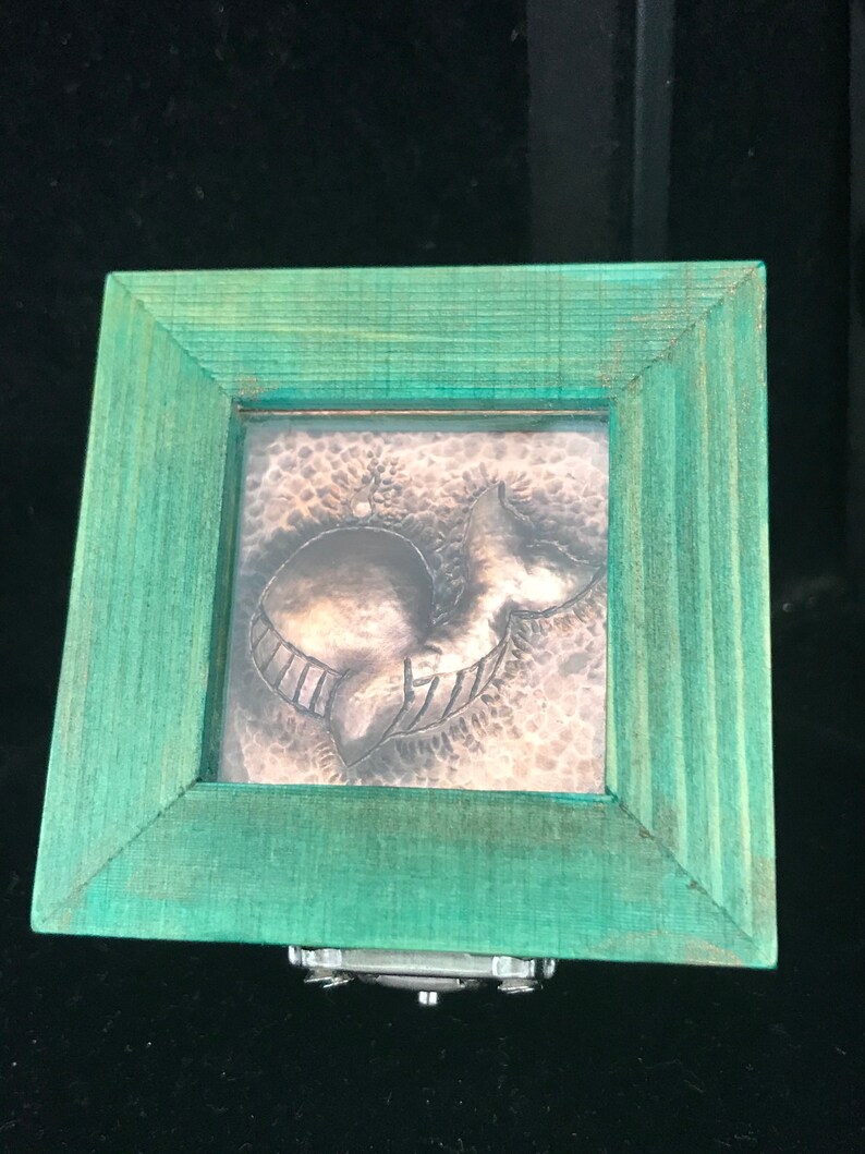 Bumblebee or Whale Wooden Stash Box with Copper Chasing /& Repousse Art Work