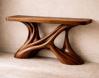 Mesa consola escultural de nogal hecha a mano