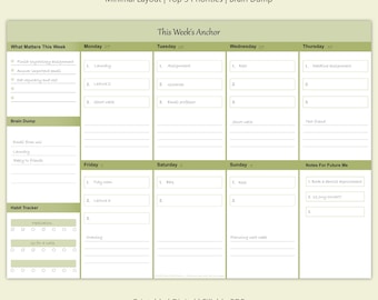Het anker van deze week: een rustige weekplanner voor overweldigde mensen en mensen met ADHD-stijl | Invulbare pdf