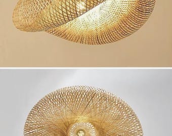 Handmade Bamboo Rattan Pendant Light Handwoven Bamboo Ceiling Lamp Boho Hanging Light for Dining Room Bedroom Warm Ambient Lighting