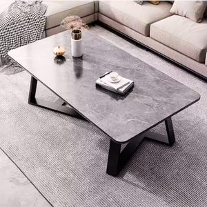 Marble Coffee Table Modern Low Table for Living Room – Minimalist Rectangular Sofa Table for Small Apartments