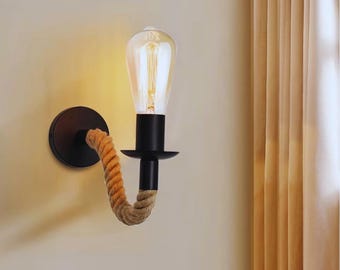 Aplique de pared de cuerda, lámpara de pared industrial vintage para sala de estar, dormitorio y pasillo, luminaria rústica de estilo granja.