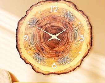Relógio de parede rústico de madeira com formato de árvore – Silencioso, moderno e campestre, ideal para decoração de sala de estar, escritório ou presente.