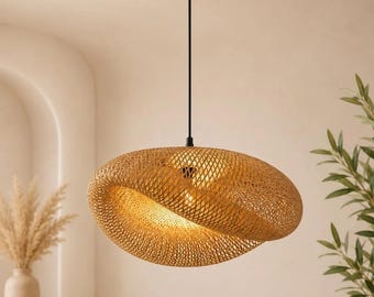 Handmade Bamboo Rattan Pendant Light 40 / 50 cm   Handwoven Bamboo Ceiling Lamp Boho Hanging Light for Livingroom Bedroom Warm Ambient Light