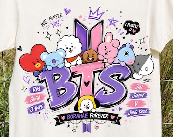 BTS Army Png Cute Cartoon Design, Kpop Shirt PNG, Purple Borahae Forever, BTS Fan Art, Kpop Sublimation, Digital Download