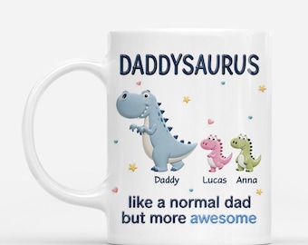 Personalized Daddysaurus Coffee Mug, Dinosaur Cup Gift For Dad  from Kids, Funny Birthday Present Father's Day New Daddy Husband Gift