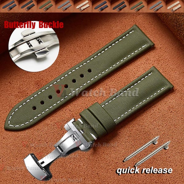 Sailcloth Watch Strap 18mm 20mm 22mm, Waterproof Quick Release Band, Butterfly Buckle Watch Strap Men Women