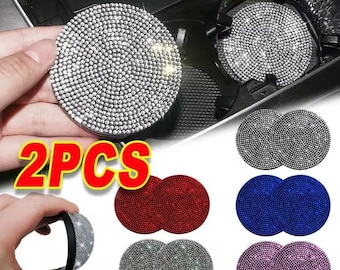 2Pcs Bling Car Cup Holder Coasters | Diamond Non Slip Silicone Cup Mat | Sparkly Auto Interior Accessories