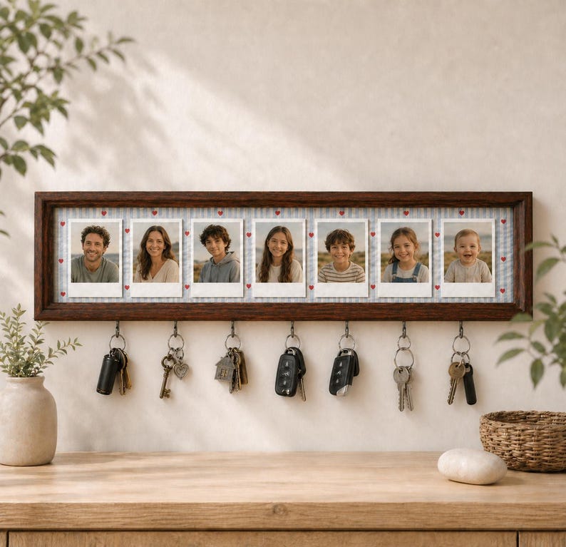 Personalized Multi Photo Key Holder Frame | Custom Engraved Wall Key ...