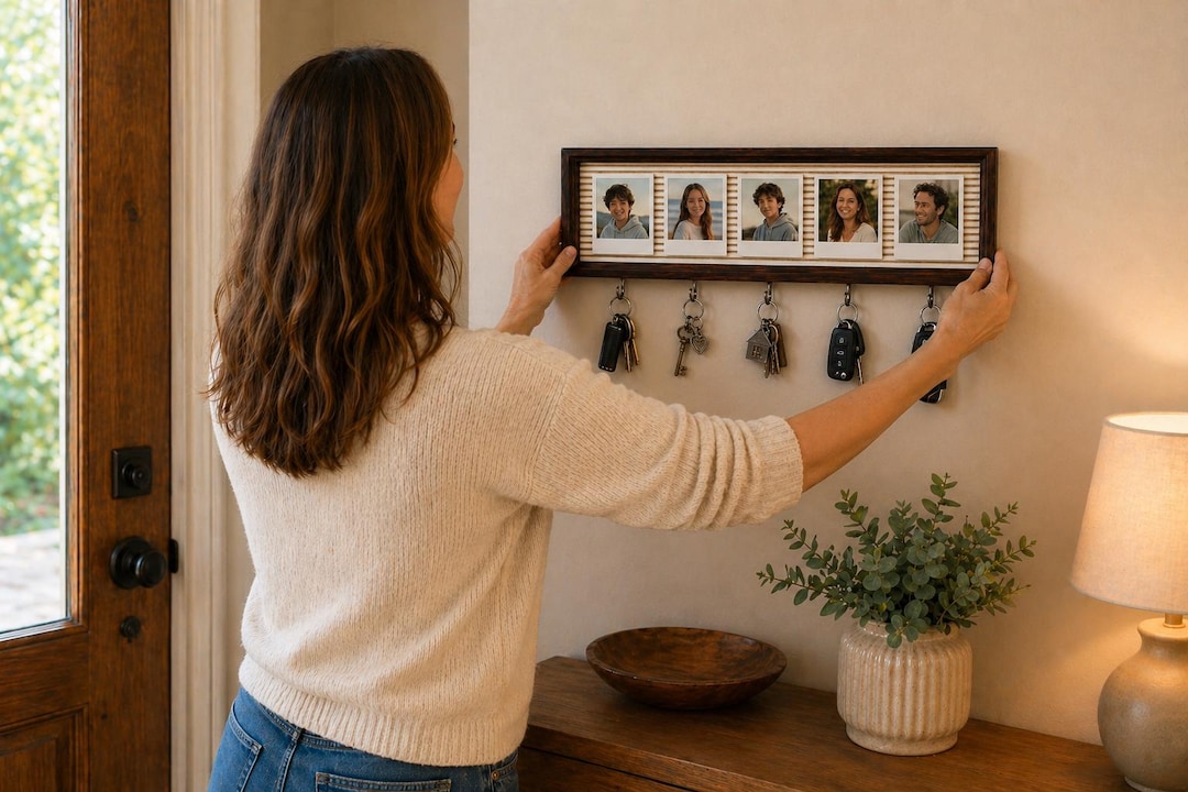 Personalized Multi Photo Key Holder Frame | Custom Engraved Wall Key ...