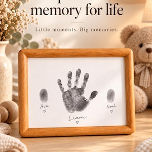 Baby Handprint & Pet Paw Print Keepsake Frame – Inkless Print Kit, Solid Wood Memory Gift, Handmade in France