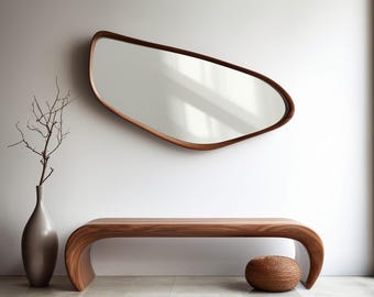 Real Walnut Wooden Eon Bench: Handmade Modern Mid-Century Entryway Bench