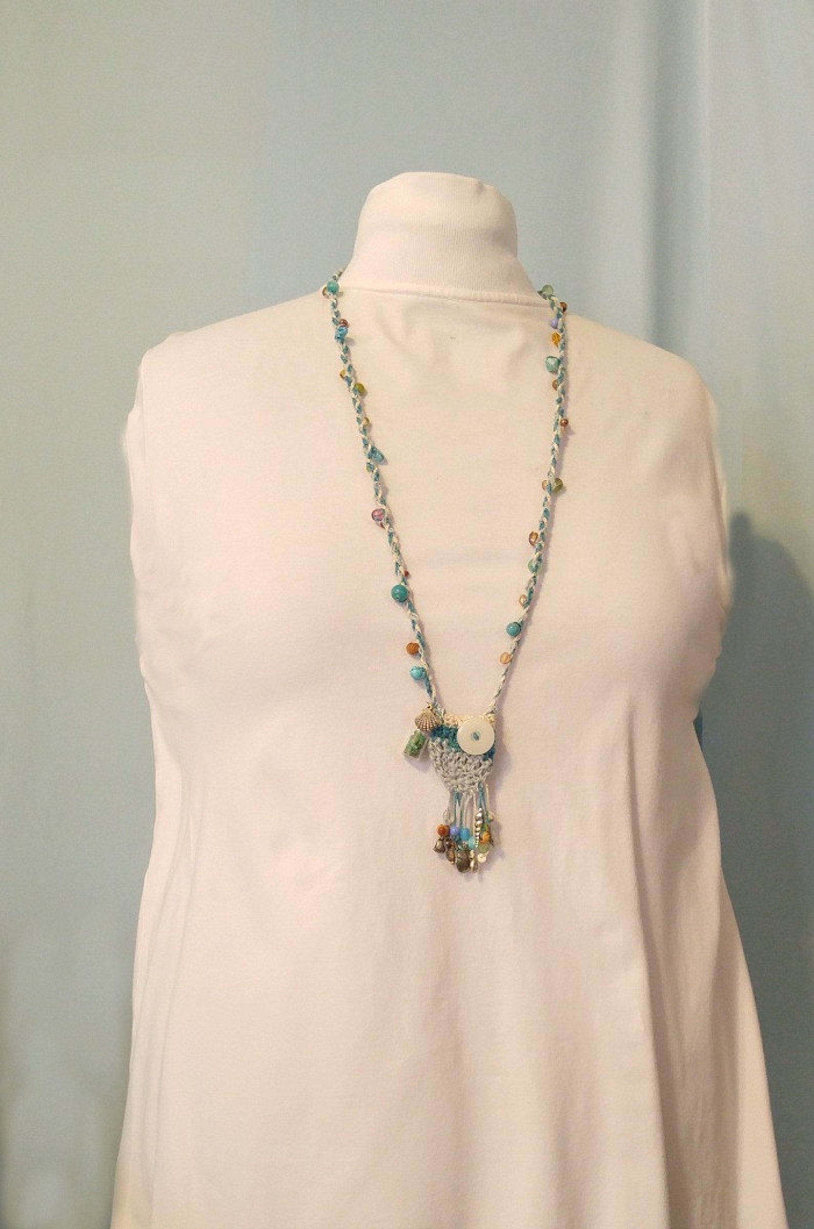 Necklace Crochet Pouch With Charms and Beads Etsy