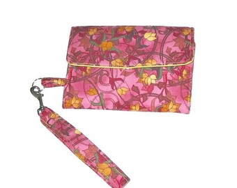 Fabric Wallet Wristlet Pink Floral OOAK