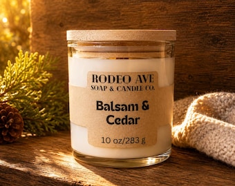 Balsam and Cedar scented candle 10 oz.