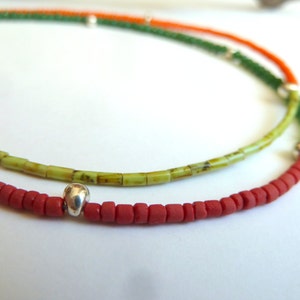 Double Strand Multicolored Beaded Anklet, Tiny Colored Beads, Beaded Ankle Bracelet