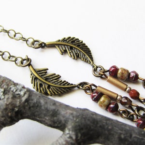 Short Multi Beaded Necklace, Tiny Beaded Double Strand Necklace, Antique Brass Chain and Beads, Dark Red and Gold