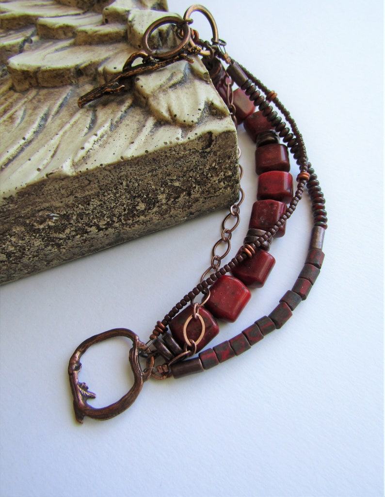All Season Artisan Bracelet Rustic Bracelet Earthy Bracelet Vintage Red Beads Multi Beaded Bracelet Multi Strand Bracelet Bracelet
