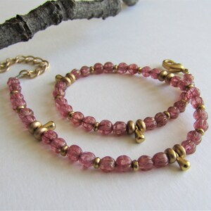 Pink and Gold Beaded Anklet, Tiny Glass Beaded Ankle Bracelet, Resort Jewelry, Ankle Jewelry