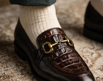 Mocasines de lujo de piel de cocodrilo marrón, estilo italiano, para hombre, elaborados a mano con piel de caimán.