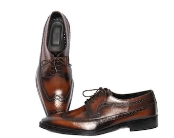 Handmade brown Genuine Oxford lace-up loafer for men! brogue Dress shoes ,vintage style