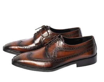 Handmade brown patina loafer for men brogue shoes ,vintage stile