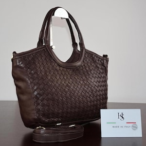 Borsa in pelle intrecciata, borsetta a tracolla vintage fiorentina - Pelle di vitello tinta in capo, taglia medio-grande