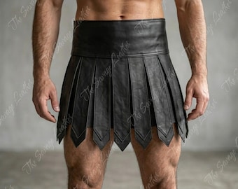 Falda escocesa de gladiador de cuero auténtico para hombre – Disfraz de guerrero con cordones