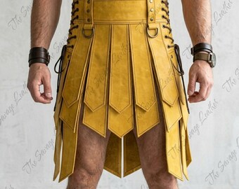 Handmade Genuine Leather Gladiator Kilt Long Tail Style - LARP, Cosplay Costumes - Burning Man Outfit