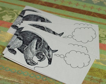 TONGUE-TIED TAMANDUA . Mini Notecards Set of 5 Handmade Stationery Captioned Crtters Quirky Weird Gift Cards Folded Notes Anteater