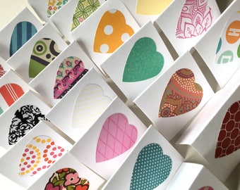 Mini LOVE NOTES - Tiny 2" Square Folded Heart Cards Colorful Assortment Blank Notes Small Thank You Gift Cards Messages Cute Stationery