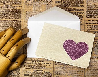 Nostalgic HEART Notecards - Set of 12 Vintage Look 3.5” x 5” Love Notes Parchment Toned Stationery Set for Snail Mail Greetings Handmade