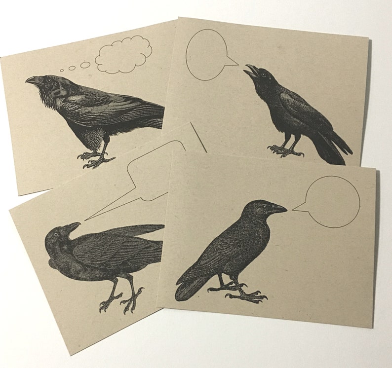 THE RAVENS . Set of 12 Postcards Kraft Cards 4.25 x 5.5 Post Cards Black Birds Crows Poe Inspired Stationery Quirky Animal Cards Invitations image 2