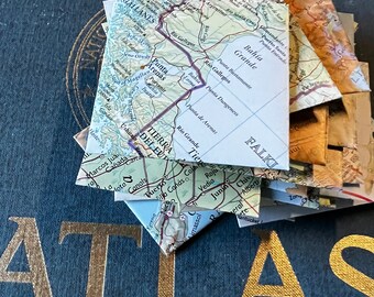 Mini MAP ENVELOPES - tiny square (2.25") envelopes handmade assortment vintage atlas vacation travel lover