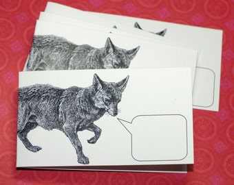 FOX FELICITATIONS . Set of 5 Mini Notecards Captioned Critters Quirky Cute Animals Gift Cards Folded Notes Thank You Notes Blank Cards