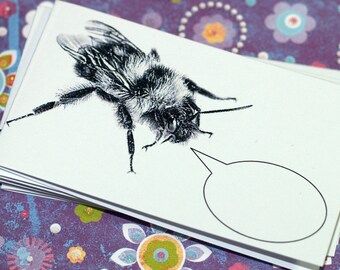 BUZZING BUMBLEBEE . Set of 5 Mini Notecards Stationery Set Insect Bee Captioned Critters Gift Cards Folded Notes Thank You Tiny Buzz