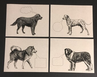 BIG DOGS . Set of 12 Postcards Kraft Cards 4.25 x 5.5 Post Cards Labrador Retriever Husky Dalmatian Pet Stationery Cute Animals Invitations