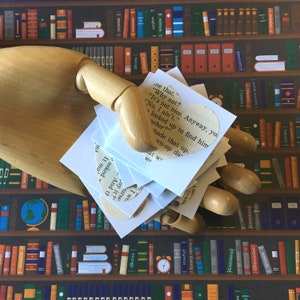 Bookish LOVE NOTES . 50 Tiny Square Heart Cards Vintage Literary Blank Gifts Messages Stationery Folded Notes Bibliophile Pages Words