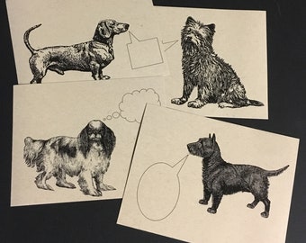 LITTLE DOGS . Set of 12 Postcards Kraft Cards 4.25 x 5.5 Post Cards Dachshund Terrier Spaniel Canine Pet Stationery Cute Animals Invitations