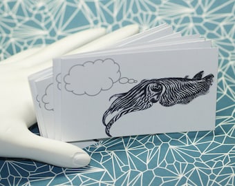 COGITATING CUTTLEFISH . 5 Mini Notecards Ocean Animal Cephalopod Captioned Critters Quirky Gift Cards Fun Folded Notes Tentacles