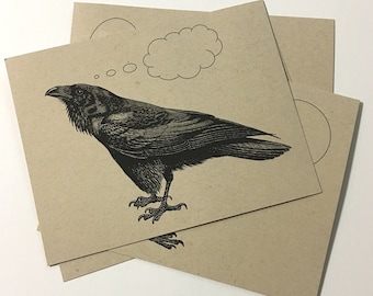 THE RAVENS . Set of 12 Postcards Kraft Cards 4.25 x 5.5 Post Cards Black Birds Crows Poe Inspired Stationery Quirky Animal Cards Invitations